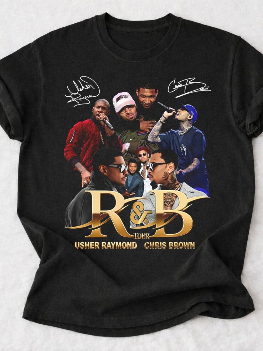 Usher and Chris Brown Signed Photo Graphic Tee Vintage R&B Legends Concert Shirt